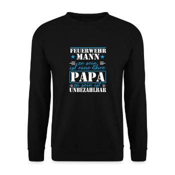 Feuerwehrmann Papa Geschenk werdender Vater - Unisex Pullover - Schwarz - Vorne - Alina (178cm) & Michal (187cm)