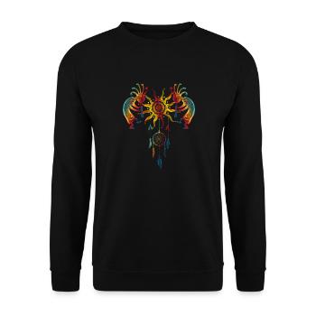 Kokopelli Duo - Power Sun Dreamcatcher 1 - Unisex Pullover - Schwarz - Vorne - Alina (178cm) & Michal (187cm)