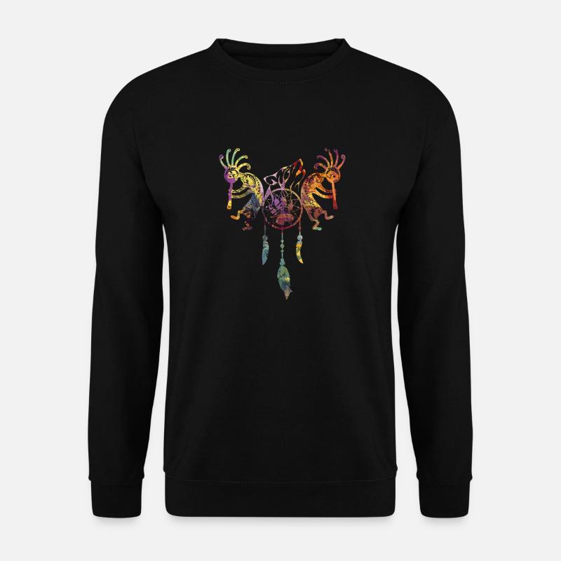 Native American Kokopelli - Dreamcatcher Wolf 1 - Unisex Pullover - Schwarz