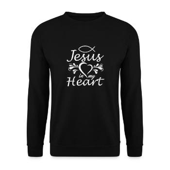 Jesus ist mein Herz Jesus Fisch - Unisex Pullover - Schwarz - Vorne - Alina (178cm) & Michal (187cm)
