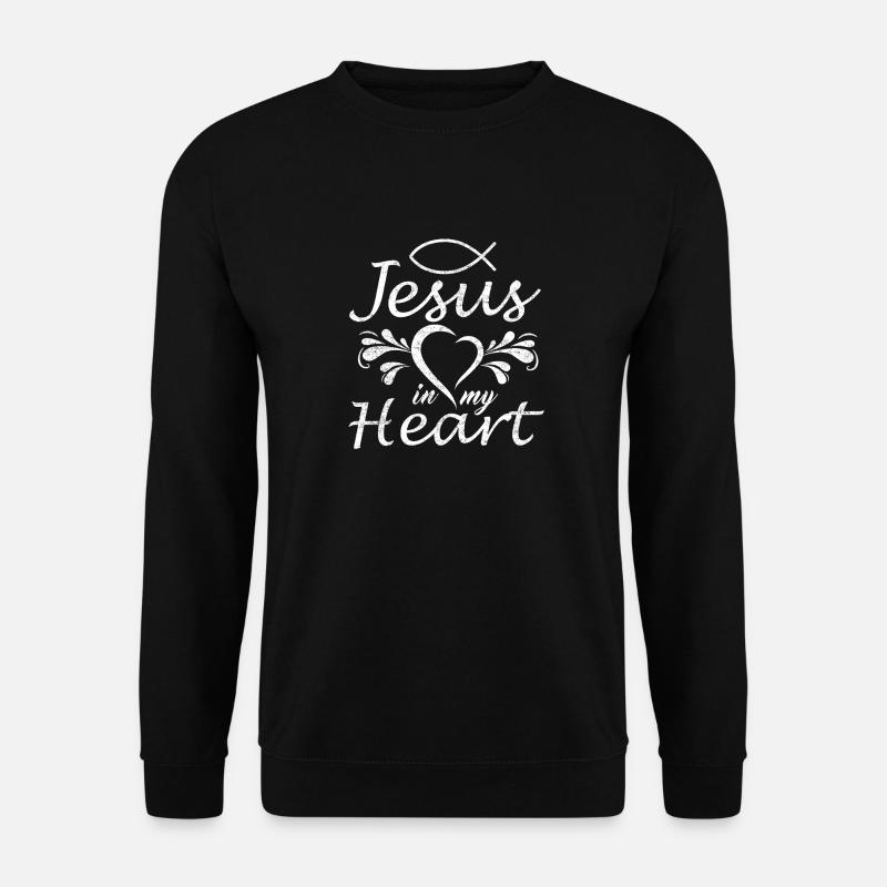 Jesus ist mein Herz Jesus Fisch - Unisex Pullover - Schwarz