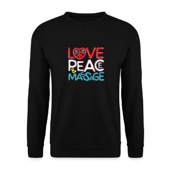 Love Peace & Massage wunderschöner Slogan - Unisex Pullover - Schwarz - Vorne - Alina (178cm) & Michal (187cm)