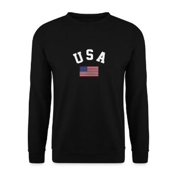 Patriotisches USA-Flaggen-T-Shirt für Juli 4. oder - Unisex Pullover - Schwarz - Vorne - Alina (178cm) & Michal (187cm)