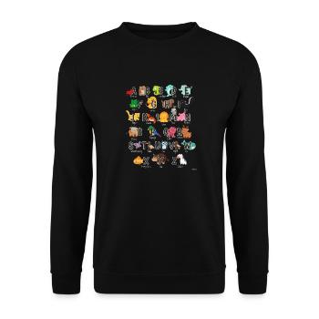 Alphabet Tiere Einschulung Lehrer - Unisex Pullover - Schwarz - Vorne - Alina (178cm) & Michal (187cm)