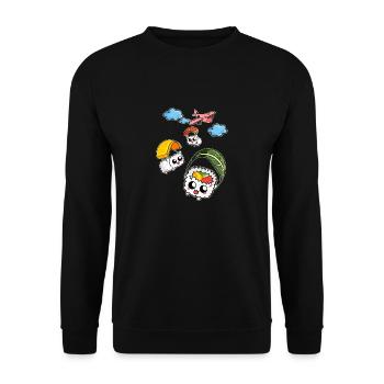 Kawaii Japan Shirt Sushi Fallschirm - Unisex Pullover - Schwarz - Vorne - Alina (178cm) & Michal (187cm)