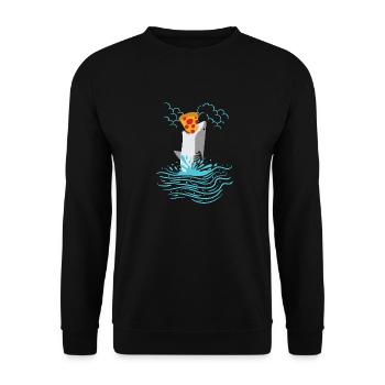 Hai Fisch Pizza Ozean Lustige Tiere Meeresbewohner - Unisex Pullover - Schwarz - Vorne - Alina (178cm) & Michal (187cm)