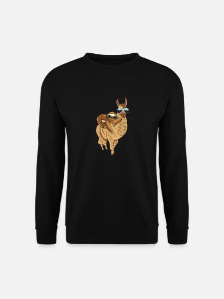 Lama Faultier T-Shirt Alpaka Chill Out Sloth - Unisex Pullover - Schwarz