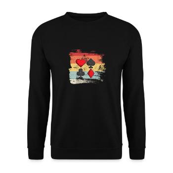 Retro Kartenspiel Herz Pik Karo Kreuz Geschenkidee - Unisex Pullover - Schwarz - Vorne - Alina (178cm) & Michal (187cm)