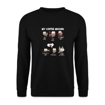 Eule - Eulen - Kaffee - Laune - Unisex Pullover - Schwarz - Vorne - Alina (178cm) & Michal (187cm)