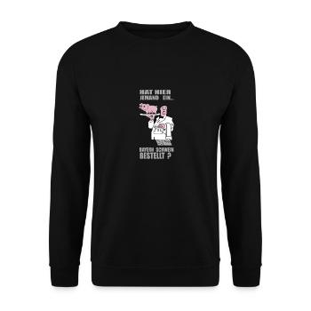 Schwein Koch Bestellung Lustig Bayern Geschenk - Unisex Pullover - Schwarz - Vorne - Alina (178cm) & Michal (187cm)