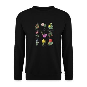 Vintage Botanical Floral Flower T-Shirt - Unisex Pullover - Schwarz - Vorne - Alina (178cm) & Michal (187cm)
