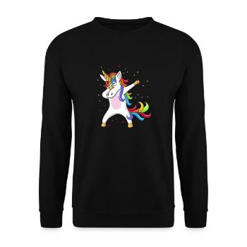 Dabbing Unicorn Glitzer - Unisex Pullover - Schwarz - Vorne - Alina (178cm) & Michal (187cm)