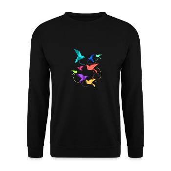 Origami Papier Kranich Faltkunst Falten Vögel - Unisex Pullover - Schwarz - Vorne - Alina (178cm) & Michal (187cm)