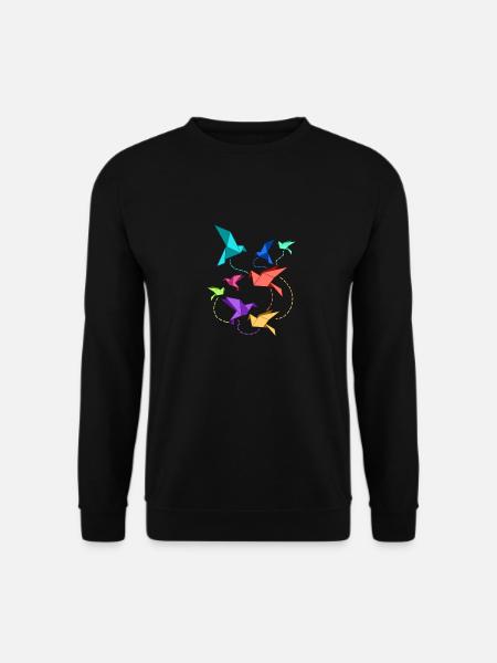 Origami Papier Kranich Faltkunst Falten Vögel - Unisex Pullover - Schwarz