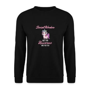 Social Worker Unicorn Girl Graduation School - Unisex Pullover - Schwarz - Vorne - Alina (178cm) & Michal (187cm)