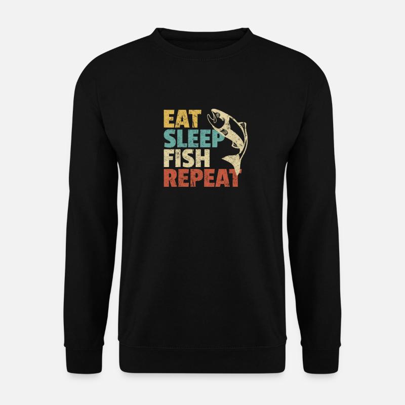 Retro Fishing Gift - Eat Sleep FISH Repeat - Unisex Pullover - Schwarz