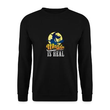 Hexe auf Besen - Unisex Pullover - Schwarz - Vorne - Alina (178cm) & Michal (187cm)