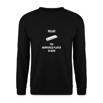 Mundharmonika Blues Musik Instrument - Unisex Pullover - Schwarz - Vorne - Alina (178cm) & Michal (187cm)