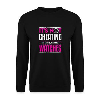 Lustiger Swinger, der nicht das Ehemann-Aufpassen betrügt - Unisex Pullover - Schwarz - Vorne - Alina (178cm) & Michal (187cm)