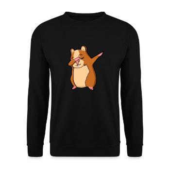 Betupfen Hamster Liebhaber Geschenk Hammy Dab Dance - Unisex Pullover - Schwarz - Vorne - Alina (178cm) & Michal (187cm)