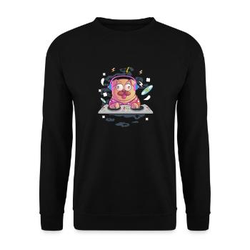 DJ Pug Dog Hang Up Vinyl Party Festival Funny - Unisex Sweatshirt - black - Front - Alina (178cm) & Michal (187cm)