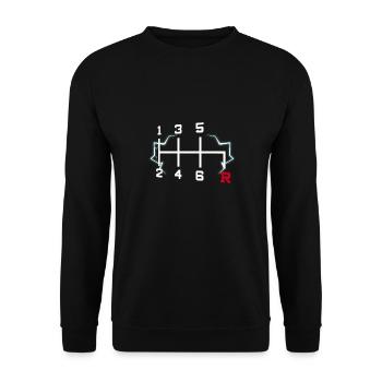 6 Geschwindigkeiten Auto Tee, Schaltgetriebe, Auto Design - Unisex Pullover - Schwarz - Vorne - Alina (178cm) & Michal (187cm)