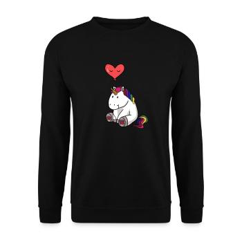 Einhorn mit Herzluftballon - Unisex Pullover - Schwarz - Vorne - Alina (178cm) & Michal (187cm)
