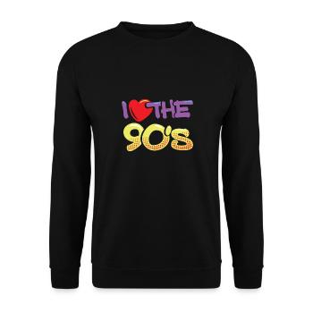 I love The 90s Ich Liebe die 90er 90ger Jahre Pop - Unisex Pullover - Schwarz - Vorne - Alina (178cm) & Michal (187cm)