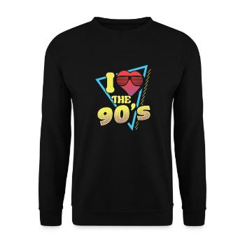 I love The 90s Ich Liebe die 90er 90ger Jahre Pop - Unisex Pullover - Schwarz - Vorne - Alina (178cm) & Michal (187cm)