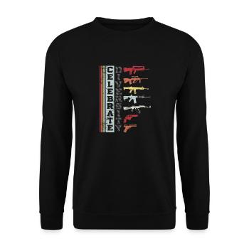 Feiern Sie Diversity Different Gun Grafik | Gewehr - Unisex Pullover - Schwarz - Vorne - Alina (178cm) & Michal (187cm)