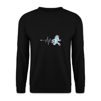 Unicorn Jogging Heartbeat Sport kawaii - Unisex Sweatshirt - black - Front - Alina (178cm) & Michal (187cm)