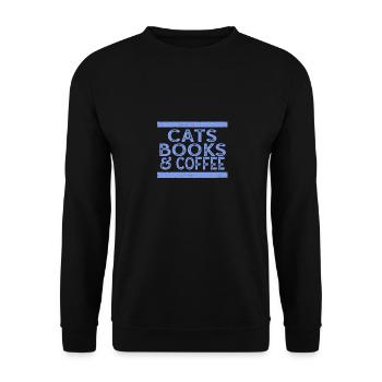 Cats Books and Coffee - Unisex Pullover - Schwarz - Vorne - Alina (178cm) & Michal (187cm)