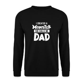 Papas erster Vatertag drucken | Lustige Papa Witze - Unisex Pullover - Schwarz - Vorne - Alina (178cm) & Michal (187cm)