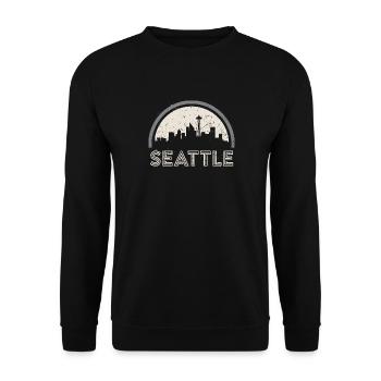 Grunge Seattle Skyline Distressed Look drucken - Unisex Pullover - Schwarz - Vorne - Alina (178cm) & Michal (187cm)