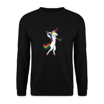 Lustiges Einhorn Golfschwung Golfspieler Geschenk - Unisex Pullover - Schwarz - Vorne - Alina (178cm) & Michal (187cm)
