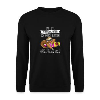 Bye Kindergarten Ich Hänge Jetzt in Der Schule Ab - Unisex Pullover - Schwarz - Vorne - Alina (178cm) & Michal (187cm)