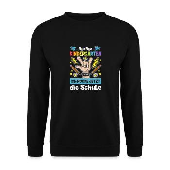 Bye Bye Kindergarten Ich Rock Jetzt Die Schule - Unisex Pullover - Schwarz - Vorne - Alina (178cm) & Michal (187cm)