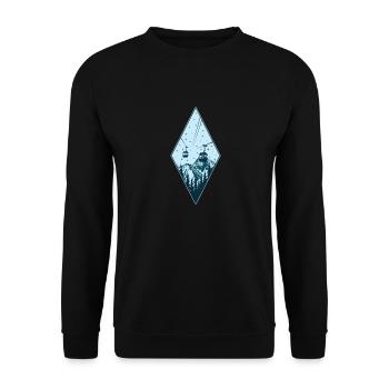 Gondel Berge Baum Natur Sterne Nacht Geschenk - Unisex Pullover - Schwarz - Vorne - Alina (178cm) & Michal (187cm)
