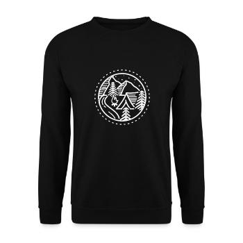 Camping Berge Zeichnung Campen Zelten Natur - Unisex Pullover - Schwarz - Vorne - Alina (178cm) & Michal (187cm)