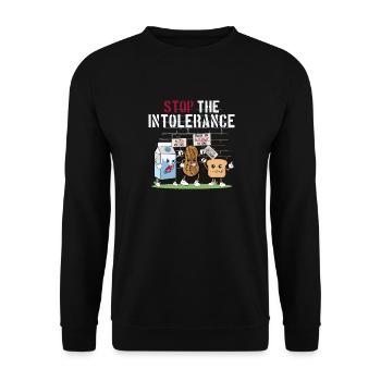 Food Allergies Joke Grafik - Stoppen Sie die Intoleranz - Unisex Pullover - Schwarz - Vorne - Alina (178cm) & Michal (187cm)
