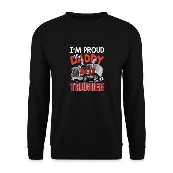 Ich bin stolz, dass mein Vater ein Trucker ist - Unisex Pullover - Schwarz - Vorne - Alina (178cm) & Michal (187cm)
