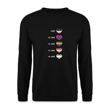 Love is Love Pride product, LGBT, Bisexual, Trans - Unisex Sweatshirt - black - Front - Alina (178cm) & Michal (187cm)