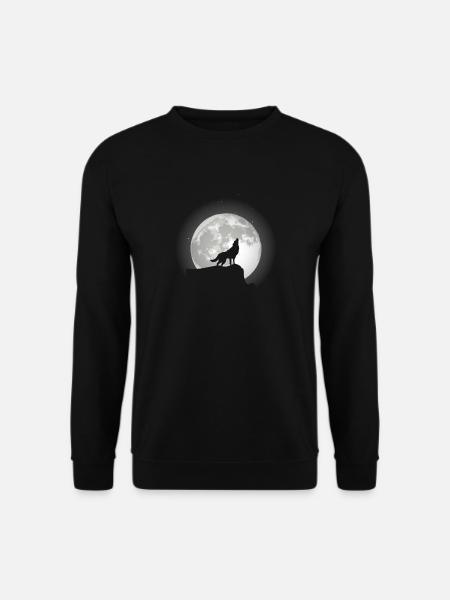 Wolf auf einem Felsen im Mondlicht. - Unisex Pullover - Schwarz