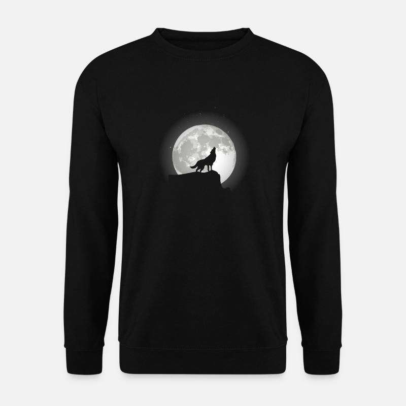 Wolf auf einem Felsen im Mondlicht. - Unisex Pullover - Schwarz
