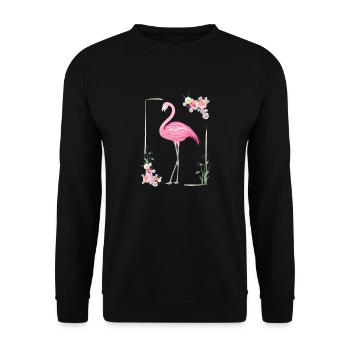 Flamant rose avec encadrement de fleurs - Sweat-shirt Unisexe - noir - Devant - Alina (178cm) & Michal (187cm)