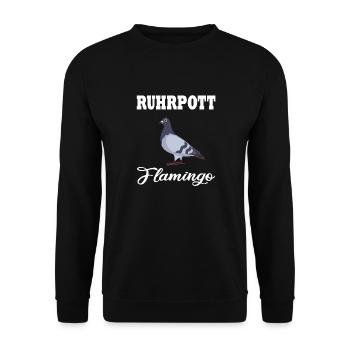 Ruhrpott Flamingo Fun Tauben - Unisex Pullover - Schwarz - Vorne - Alina (178cm) & Michal (187cm)