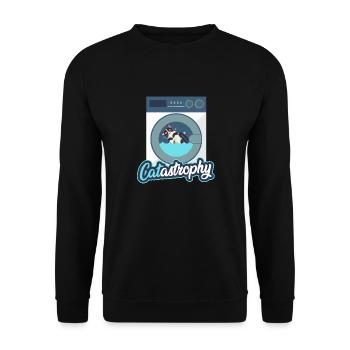 Katze in der Waschmaschine - Unisex Pullover - Schwarz - Vorne - Alina (178cm) & Michal (187cm)