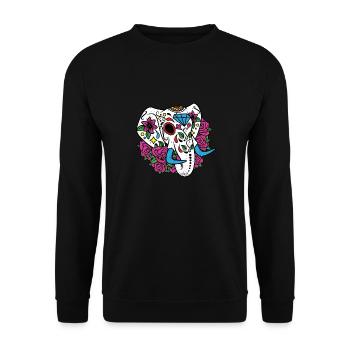Elephant Sugar Skull Elefant Goa Zombie Totenkopf - Unisex Sweatshirt - black - Front - Alina (178cm) & Michal (187cm)