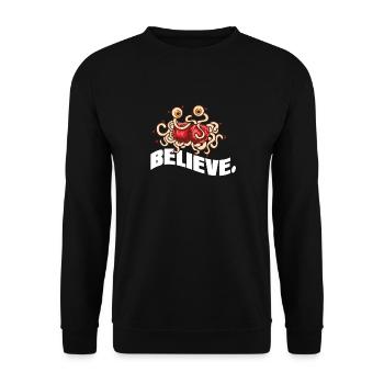 Spaghettimonster Pastafarianismus Pastafari - Unisex Pullover - Schwarz - Vorne - Alina (178cm) & Michal (187cm)
