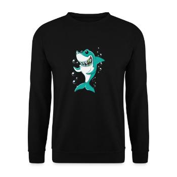 Hai mit Zahnspange - Unisex Pullover - Schwarz - Vorne - Alina (178cm) & Michal (187cm)